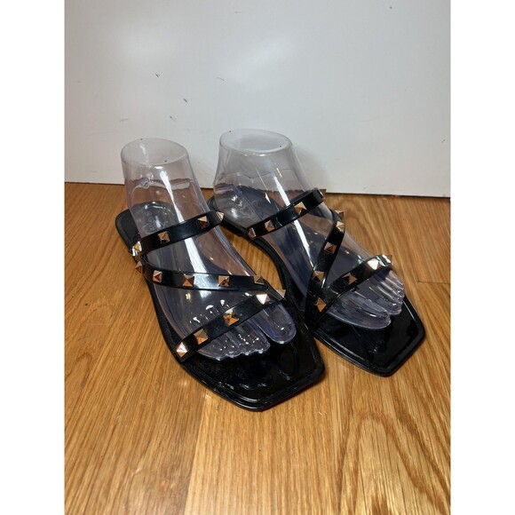 Sole Mates Shoes Womens Size 8 Jelly Studded Slide Sandals Square Toe Flats - Picture 1 of 8